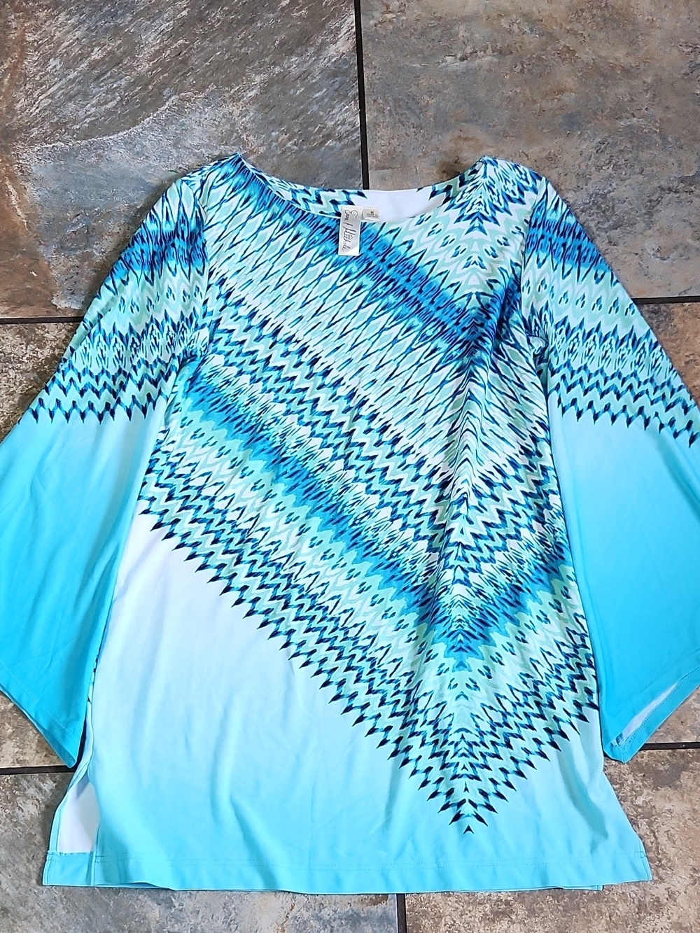 Emma & Michele Aqua and Navy Chevron-Pattern Mini Dress
